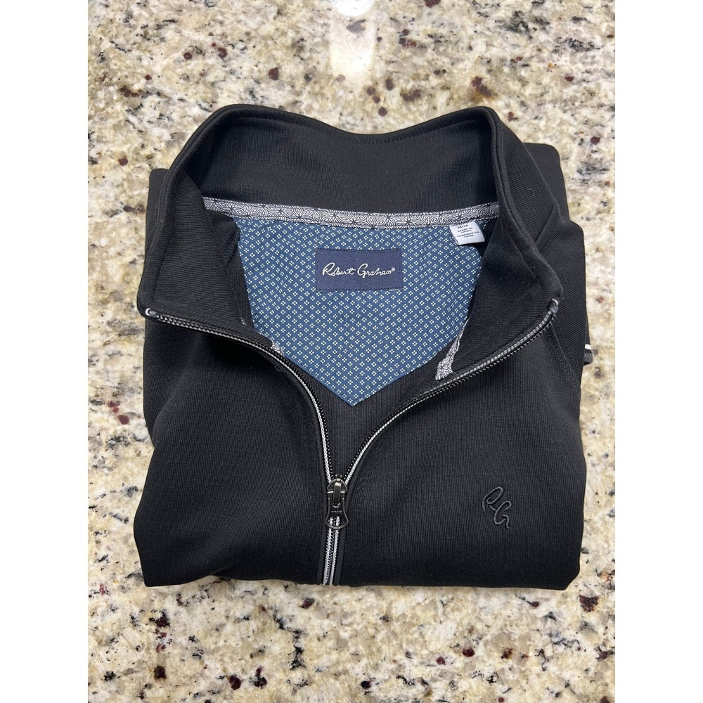 Robert Graham Mens Black Full Zip Track Jacket Mock Neck Tipped Trim RG Logo M - Picture 10 of 13